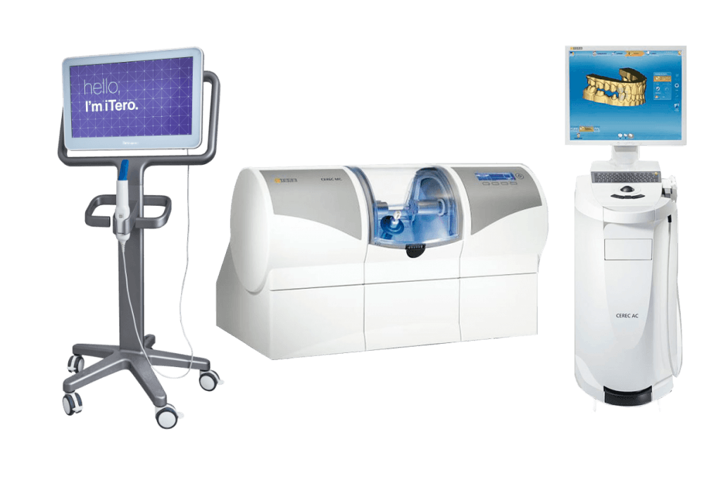 Fotos com os equipamentos, Itero Invisalign, CEREC e Máquia de Radiologia